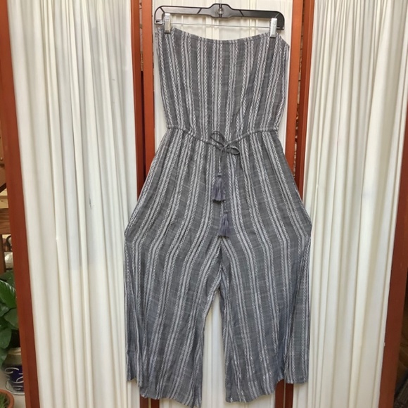 ELAN Strapless Cover-Up Tie Waist Culotte Jumpsuit Women Size Small - Picture 2 of 7